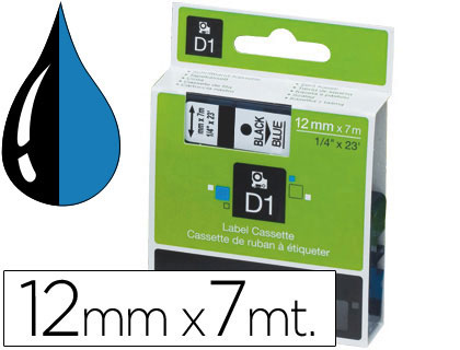 Cinta Dymo D1 12mm. x 7m. plástico azul  tinta negra 45016